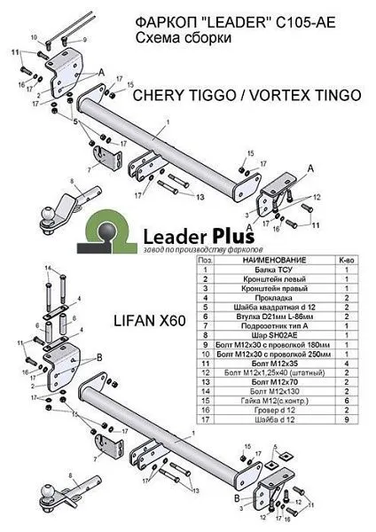 Фаркоп для Chery Tiggo (T11) 2005 - 2013