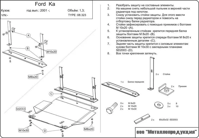 Защита картер и КПП для Ford KA 1996 - 2005