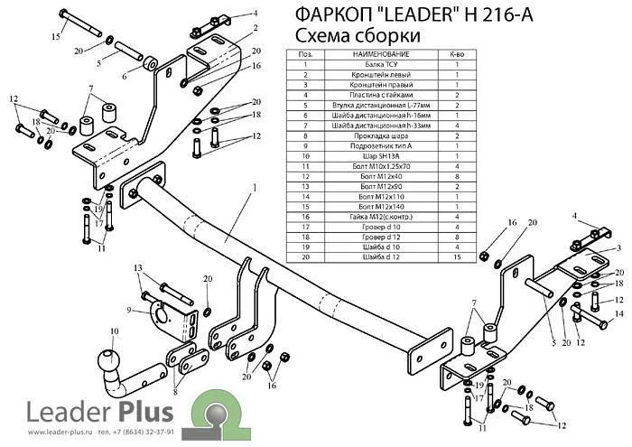 Фаркоп для Hyundai H1 (Starex) 1997 - 2004