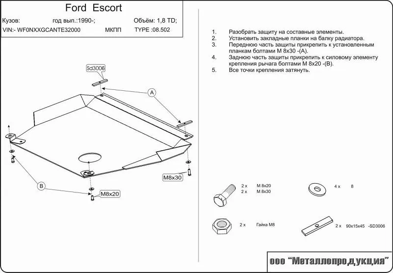 Защита картера и КПП для Ford Escort V Рестайлинг 1991 - 1996